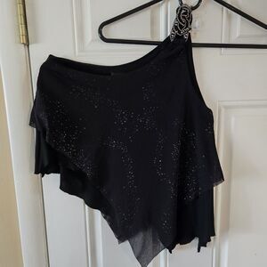 Daytrip Black One Shoulder Beaded Rhinestone Embellished Asymmetrical Top Small